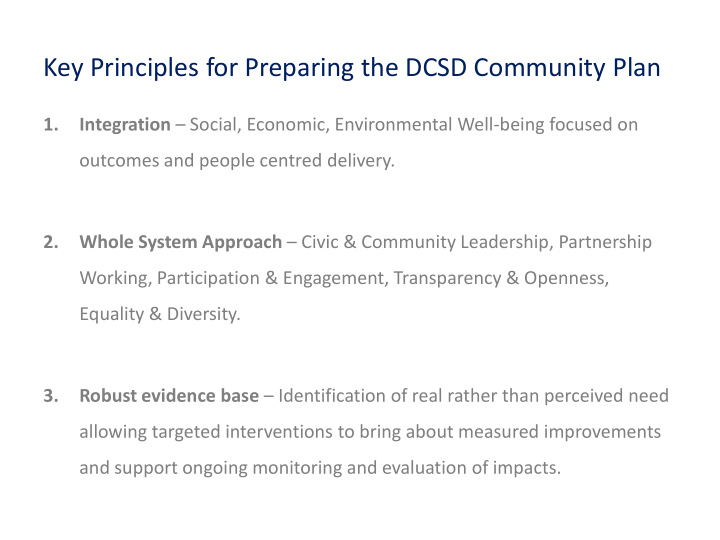 key principles for preparing the dcsd community plan
