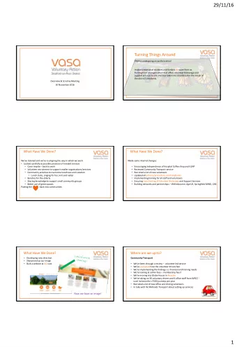 29/11/16  Turning Things Around  VASA is undergoing a transformation! Implemented what residents