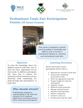 Professional Trade Fair Participation Course (35 hours Course)  This course is designed to provide