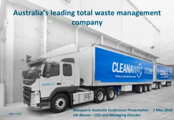 For personal use only  Macquarie Australia Conference Presentation - 3 May 2018  ASX: CWY Vik