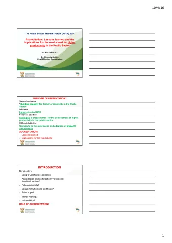 10/4/16  The Public Sector Trainers Forum (PSTF) 2014  Accreditation: Lessons learned and the