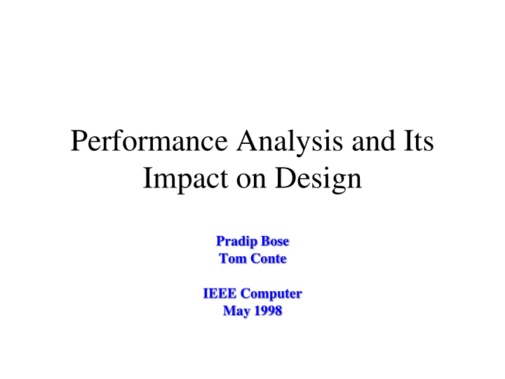 performance analysis and its
