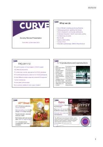 Gypsy  Curve production, directed by  2011 Christmas production   Paul Kerryson  36,000