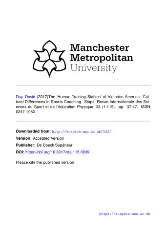 Day, David (2017)The Human Training Stables of Victorian America: Cul-  tural Differences in