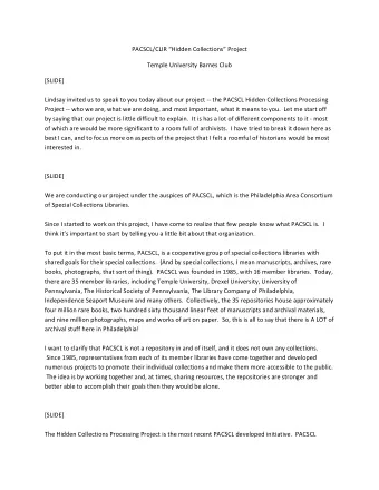 PACSCL/CLIRHiddenCollectionsProject  TempleUniversityBarnesClub