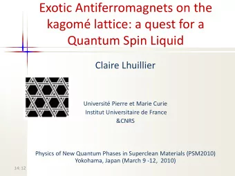 Exotic Antiferromagnets on the  kagom lattice: a quest for a  Quantum Spin Liquid  Claire