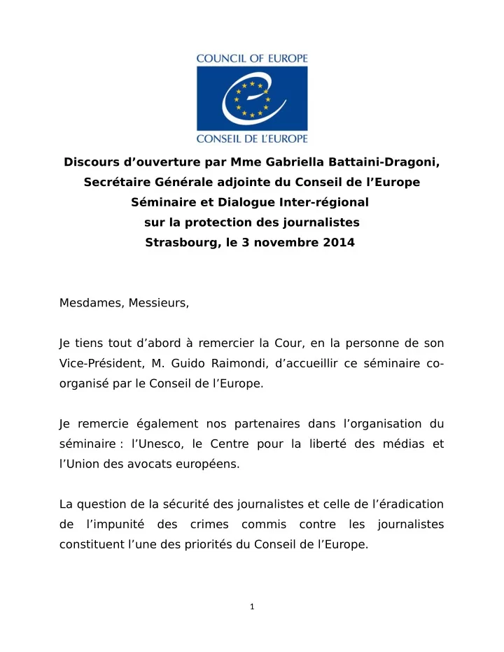 discours d ouverture par mme gabriella battaini dragoni