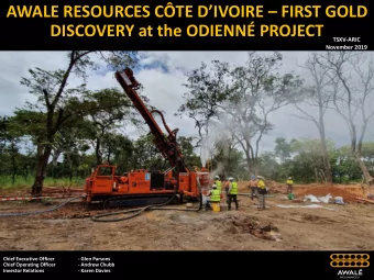 AWALE RESOURCES CTE DIVOIRE  FIRST GOLD  DISCOVERY at the ODIENN PROJECT  TSXV-ARIC
