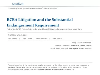 RCRA Litigation and the Substantial  Endangerment Requirement  Defending RCRA Citizen Suits by