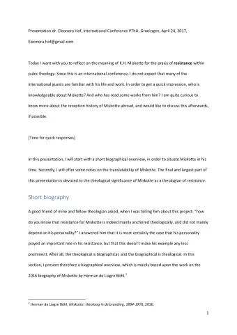 Short biography  A good friend of mine and fellow theologian asked, when I was telling him about