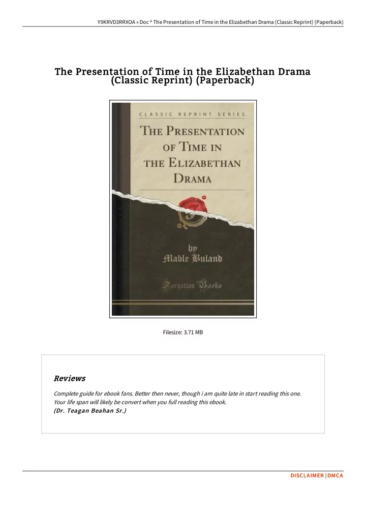 the presentation of time in the elizabethan drama the