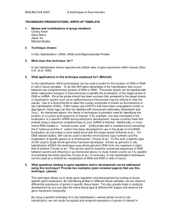 BIOL463 Fall 2015  A technique in five minutes  TECHNIQUES PRESENTATIONS: WRITE-UP TEMPLATE  1.