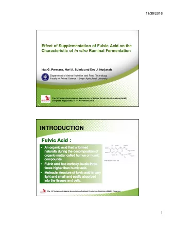 INTRODUCTION The 16 th Asian-Australasian Association of Animal Production Societies (AAAP)