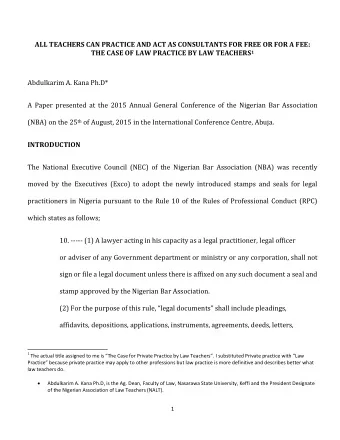 ALL TEACHERS CAN PRACTICE AND ACT AS CONSULTANTS FOR FREE OR FOR A FEE: THE CASE OF LAW PRACTICE BY