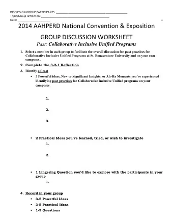 2014 AAHPERD National Convention &amp; Exposition  GROUP DISCUSSION WORKSHEET Past: Collaborative