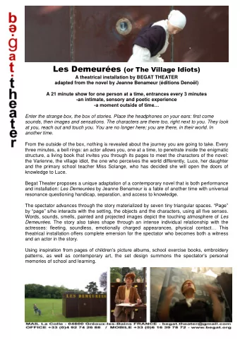 Les Demeures (or The Village Idiots)  A theatrical installation by BEGAT THEATER  adapted from