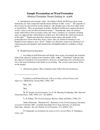 Sample Presentation on Word Formation Abstract Feminine Nouns Ending in  sunh .  A.