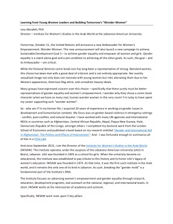 Learning from Young Women Leaders and Building Tomorrows Wonder Women  Lina Abirafeh, PhD