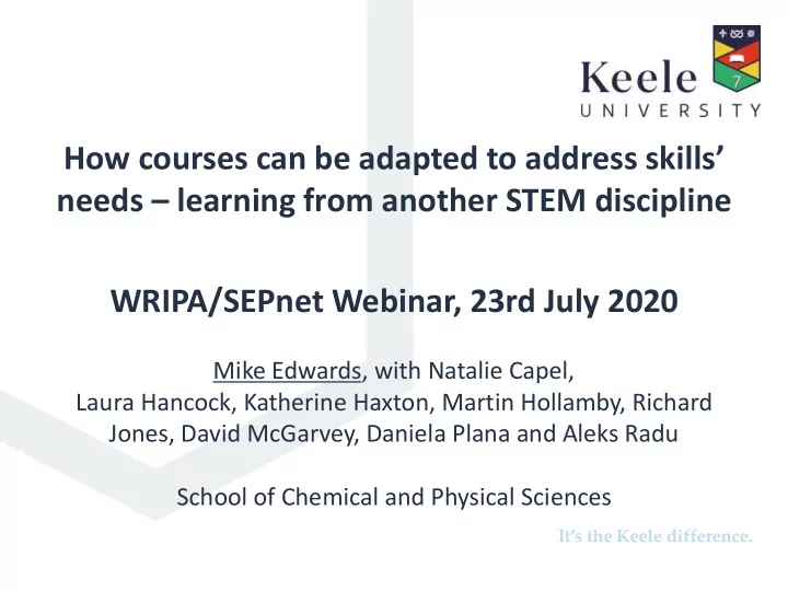 how courses can be adapted to address skills needs