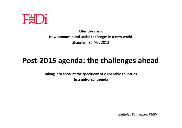 post 2015 agenda the challenges ahead