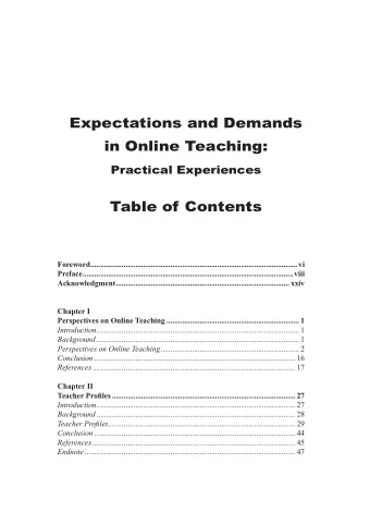 Expectations and Demands  in Online Teaching:  Practical Experiences  Table of Contents  Foreword.