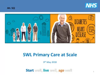 SWL Primary Care at Scale 9 th May 2018  Start well, live well, age well  1  What we want to