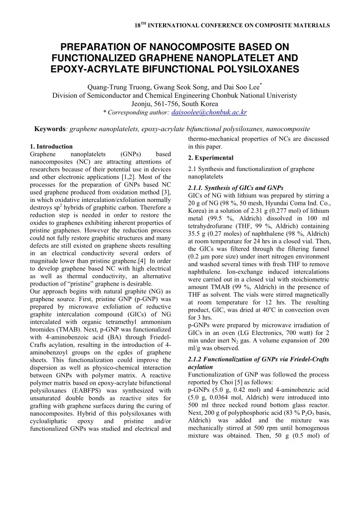 preparation of nanocomposite based on functionalized