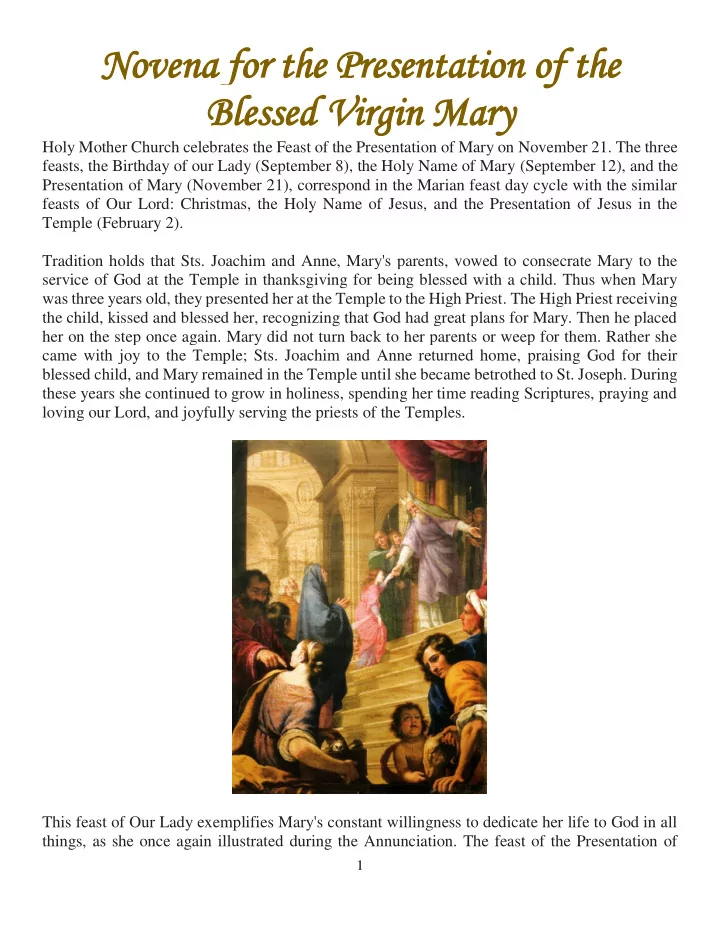 nov novena ena for for t the he pr present esentation