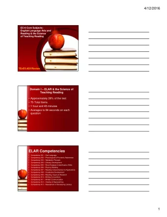 ELAR Competencies    Competency 001  Oral Language    Competency 002  Phonological