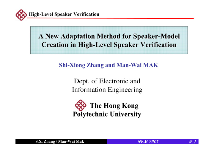 a new adaptation method for speaker model model a new