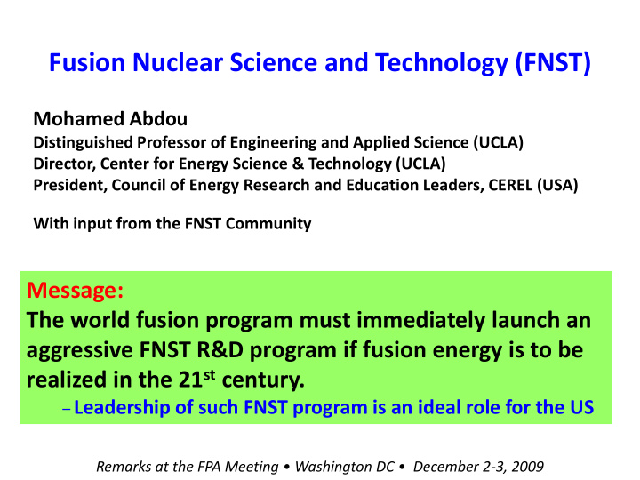 fusion nuclear science and technology fnst