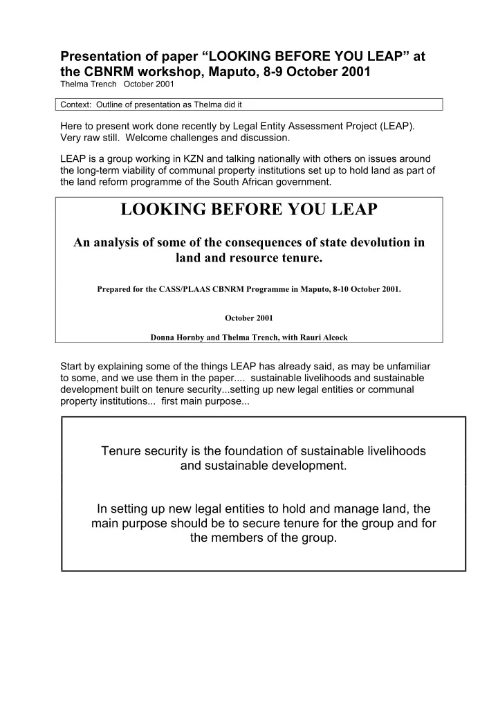 looking before you leap