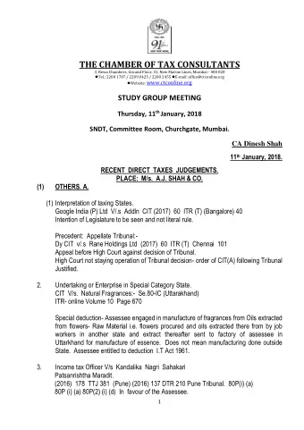 THE CHAMBER OF TAX CONSULTANTS  3, Rewa Chambers, Ground Floor, 31, New Marine Lines, Mumbai - 400