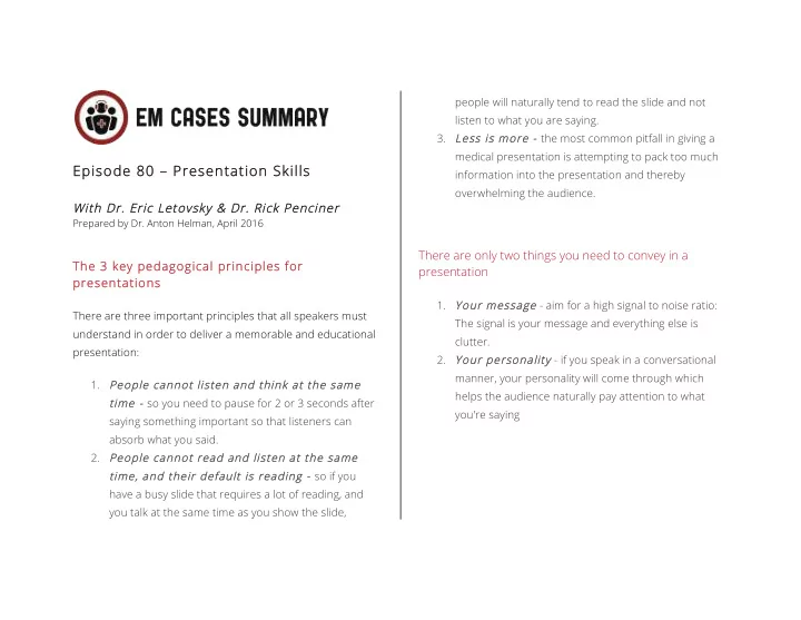 3 les less is more e the most common pitfall in giving a