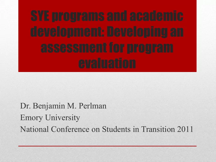 sye programs and academic development developing an
