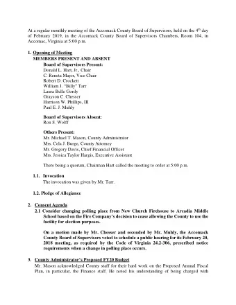 At a regular monthly meeting of the Accomack County Board of Supervisors, held on the 4 th day  of