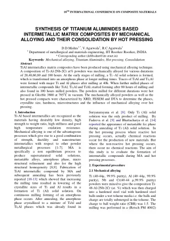 SYNTHESIS OF TITANIUM ALUMINIDES BASED  INTERMETALLIC MATRIX COMPOSITES BY MECHANICAL  ALLOYING AND