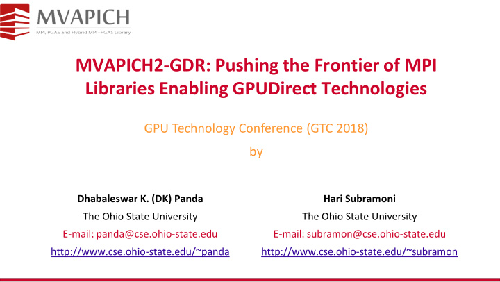 mvapich2 gdr pushing the frontier of mpi libraries