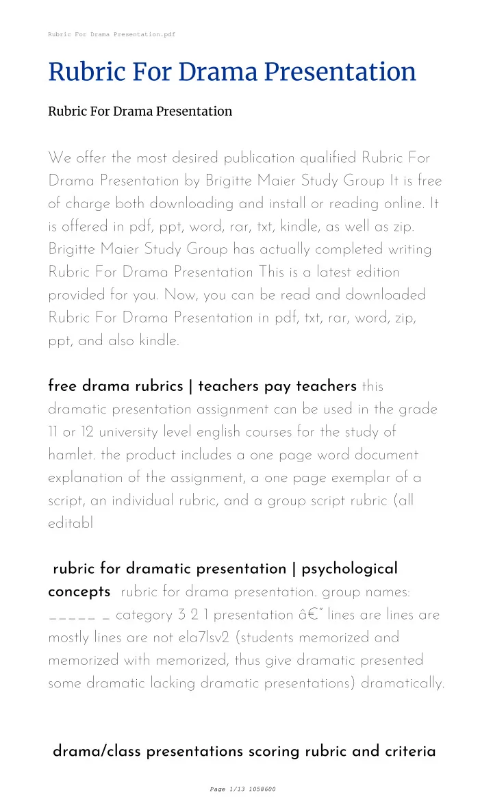 rubric for drama presentation