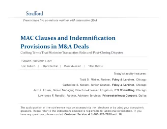 MAC Clauses and Indemnification Provisions in M&amp;A Deals Crafting Terms That Minimize