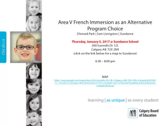 Area V French Immersion as an Alternative  Program Choice  Chinook Park | Sam Livingston | Sundance