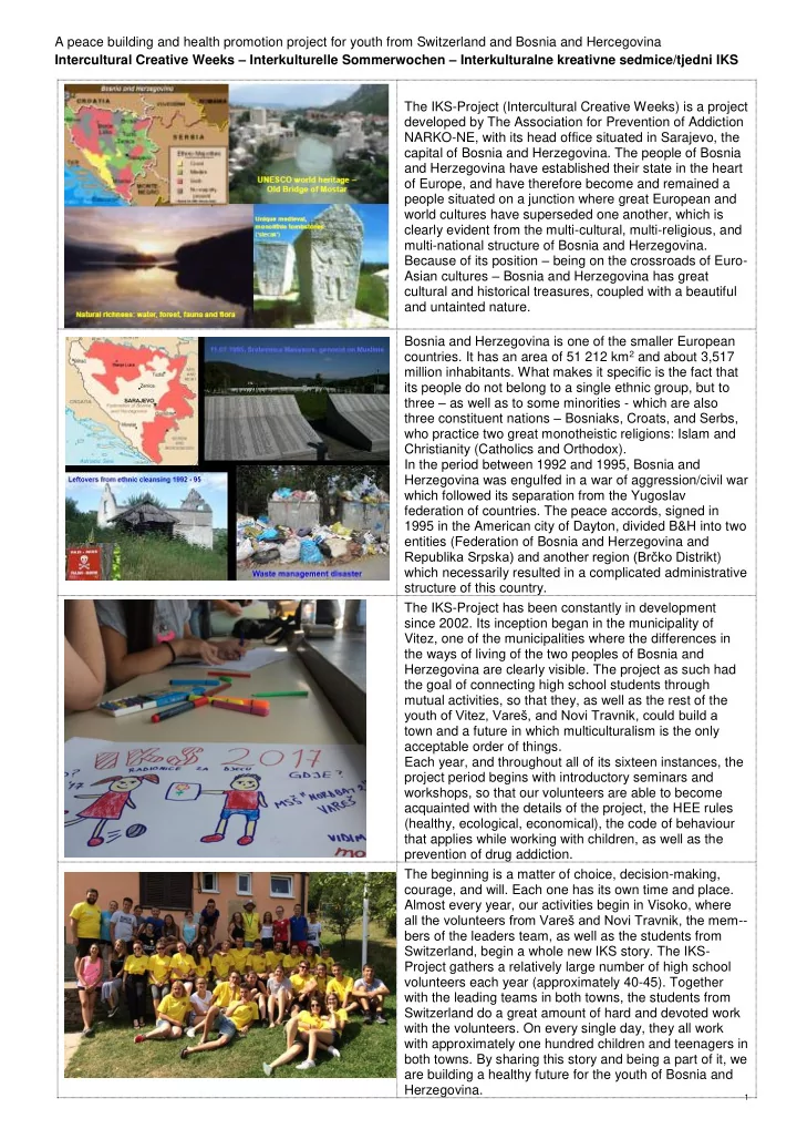 a peace building and health promotion project for youth