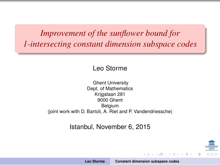 improvement of the sunflower bound for 1 intersecting