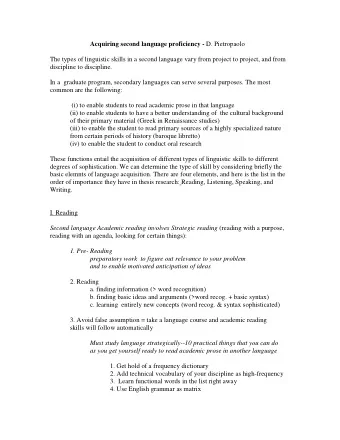 Acquiring second language proficiency - D. Pietropaolo  The types of linguistic skills in a second