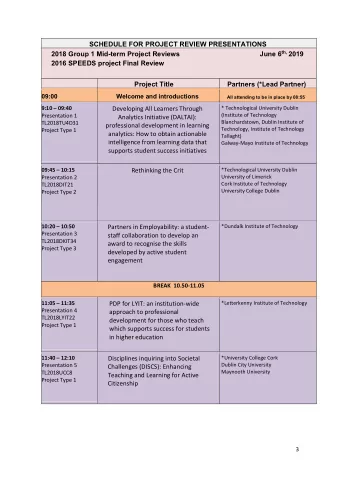 SCHEDULE FOR PROJECT REVIEW PRESENTATIONS 2018 Group 1 Mid-term Project Reviews