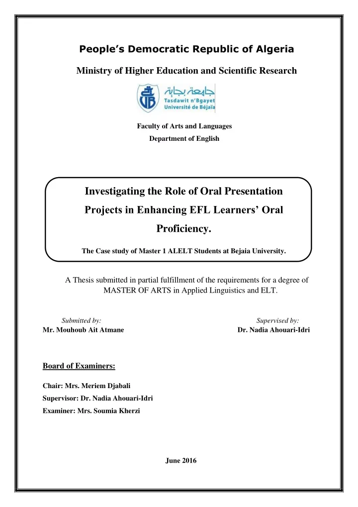 investigating the role of oral presentation