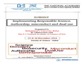 Wo  Workshop   Implementin  Implementing r  responsible Science  esponsible Science   Org