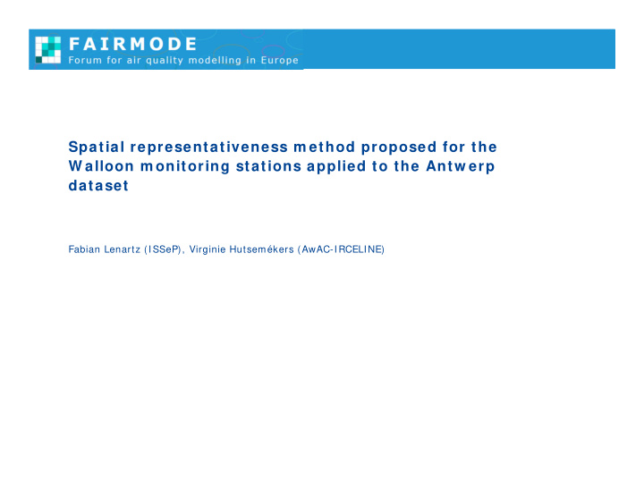 spatial representativeness m ethod proposed for the w