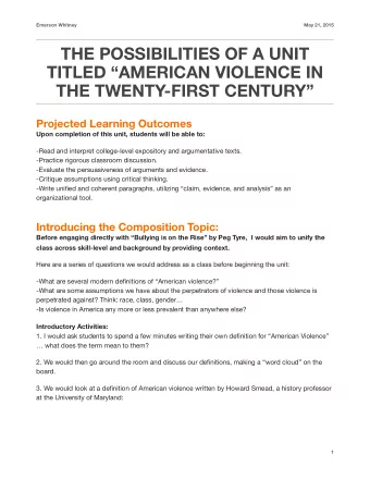 THE POSSIBILITIES OF A UNIT  TITLED AMERICAN VIOLENCE IN  THE TWENTY-FIRST CENTURY  Projected