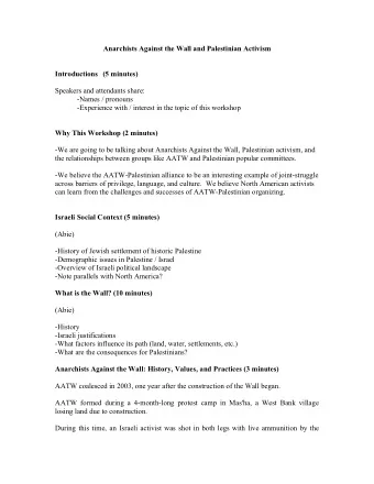 Anarchists Against the Wall and Palestinian Activism  Introductions   (5 minutes)  Speakers and